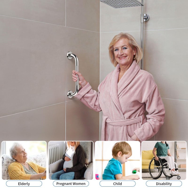 ZUEXT 12 Inch Stainless Steel Chrome Shower Grab Bar, ZUEXT Bathroom Balance Bar, Safety Hand Rail Support, Handicap Elderly Injury Senior Bath Assist Handle - Image 5